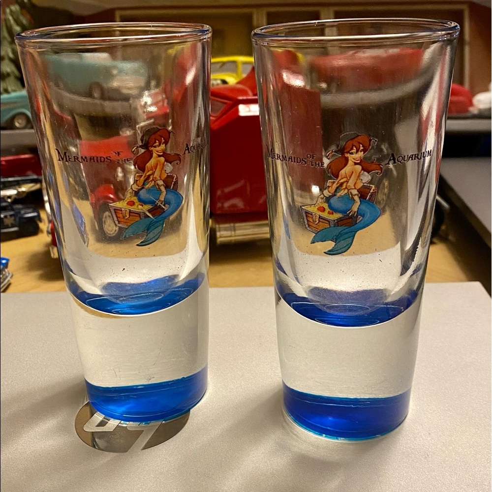 2 Mermaids Of The Aquarium Tequila Big Heavy Tall Double Shot Glasses